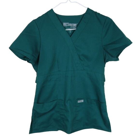 Grey's Anatomy Green Mock Wrap Scrub Top - Women's XS - Picture 1 of 8